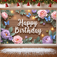 thumbnail image 5 of Floral Design Birthday Banner Elegant Butterfly Decoration for Birthday Party Event Celebration Indoor Decoration, 5 of 9