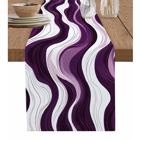 ERUNPONLY Purple White Stripes Table Runner - 70 Inch Long Modern Art Geometric Abstract Cotton and Linen Blended Dress Scarves Farmhouse Table Runner for Kitchen Dining, Coffee Table, 13" x 70"