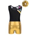 thumbnail image 6 of Doomiva Kids Girls Stylish Print Dance Unitards Sleeveless Color Block Bodysuit with Metallic Shorts Gold 4, 6 of 7