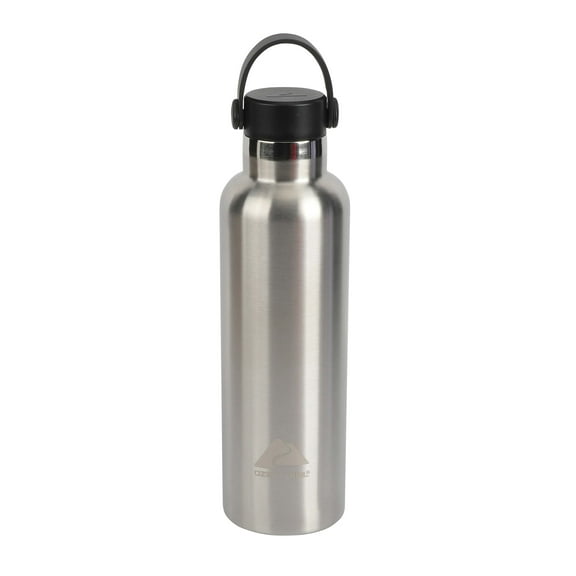 Ozark Trail 24oz Double Wall Vacuum Sealed Stainless Steel Water Bottle with Handle, Silver, 1 Each
