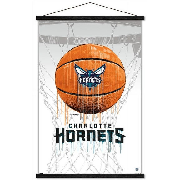 NBA Charlotte Hornets - Drip Basketball 21 Wall Poster with Wooden Magnetic Frame, 22.375" x 34"