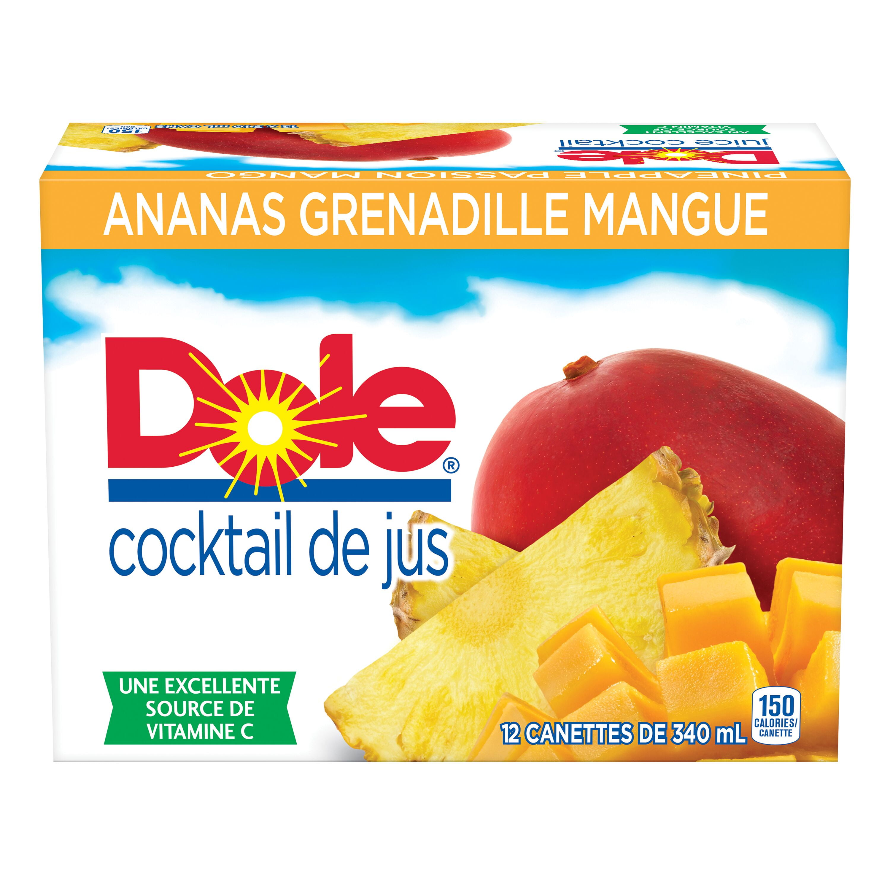 Dole Cocktail de Jus Ananas Passion Mangue 12 x 340 mL, Canettes 12x340mL