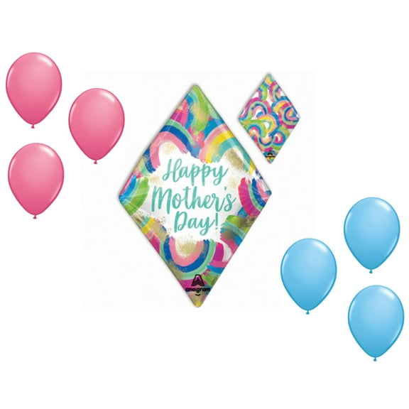 LOONBALLOON Mother's Day Theme Balloon Set, 25 Inch Angle Mother's Day Painted Rainbows Balloon and 6x Latex Balloons