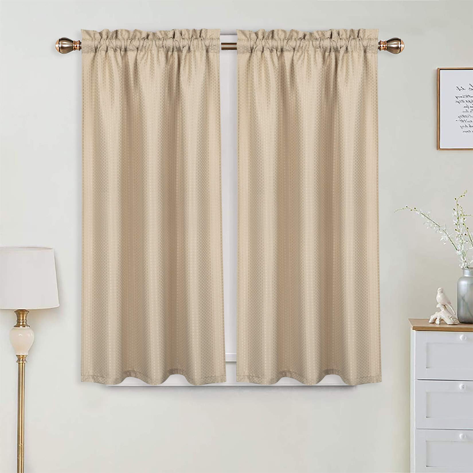 Kitchen Cafe Curtains, Waterproof Waffle Woven Textured Short Window