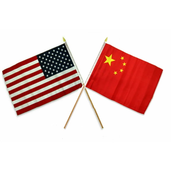 12x18 12"x18" Wholesale Combo USA American & China Chinese Stick Flag