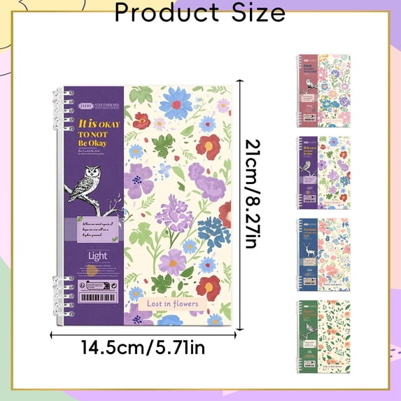 Purple Detachable Spiral Notebook, B5 Size 7.09 x 9.84 Inch Floral Loose‑Leaf Journal, Removable Page Coil Notepad for Detailed Notes & Household Planning, Affordable Pick