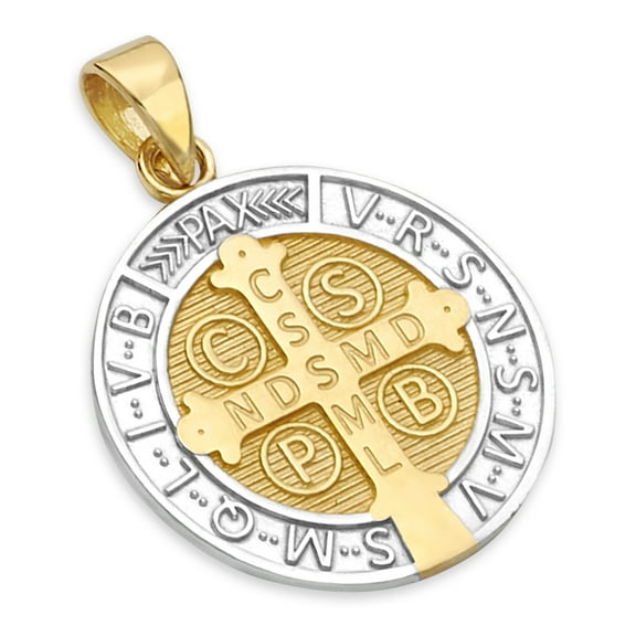 Wellingsale 14k Two 2 Tone White and Yellow Gold San Benito Medal Pendant (Size : 24 x 16 mm)