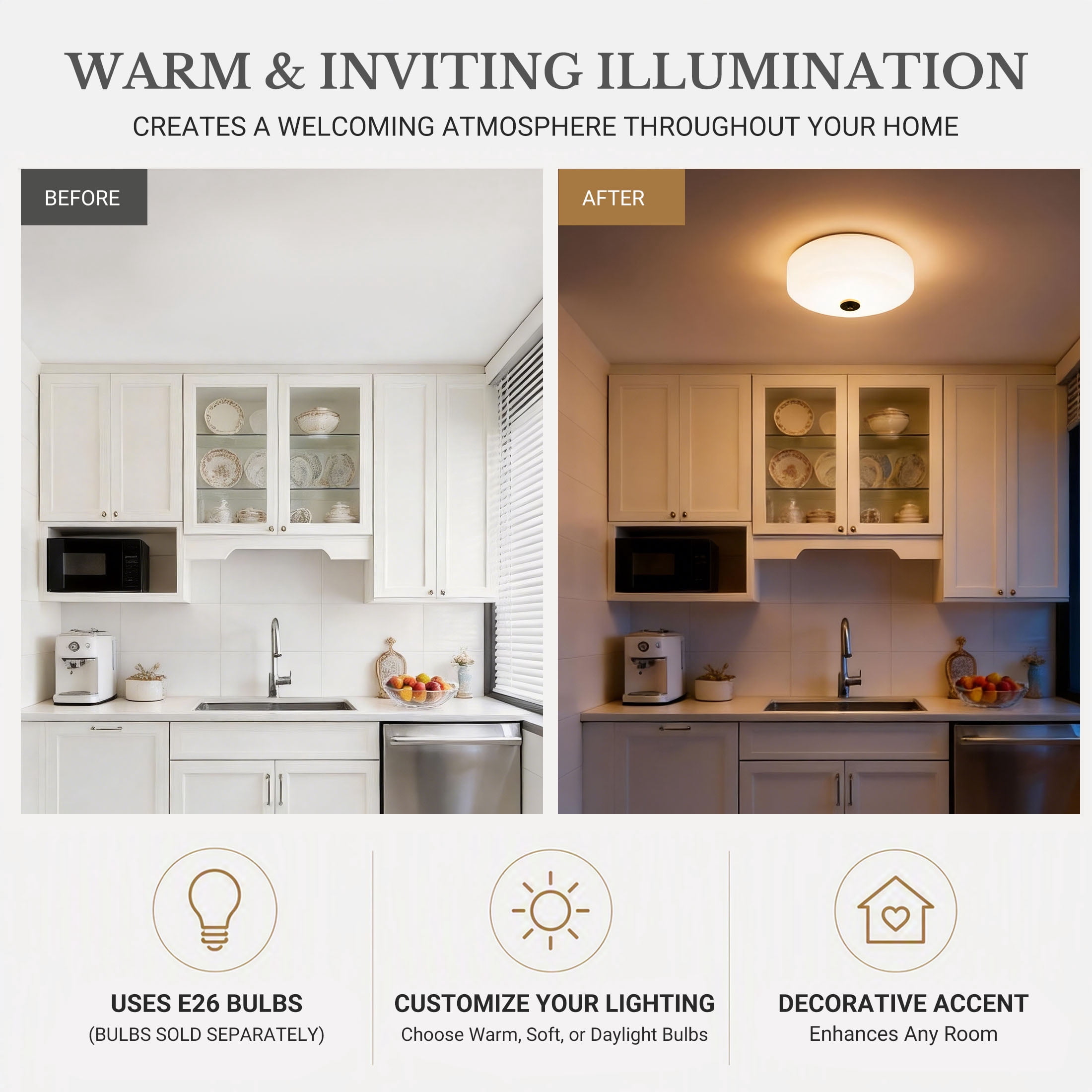 (2 pack) Better Homes & Gardens Flush Mount Ceiling Light, 12.4 in, Satin Nickel, Frosted Glass, No Bulb Included