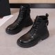 thumbnail image 3 of NECHOLOGY Botas Mujer Zapatos Botines de mujer Moda mujer cuero artificial Color sólido otoño suela gruesa tacones cuadrados con cordones botines cortos zapatos de punta redonda (Black, 7), 3 of 5