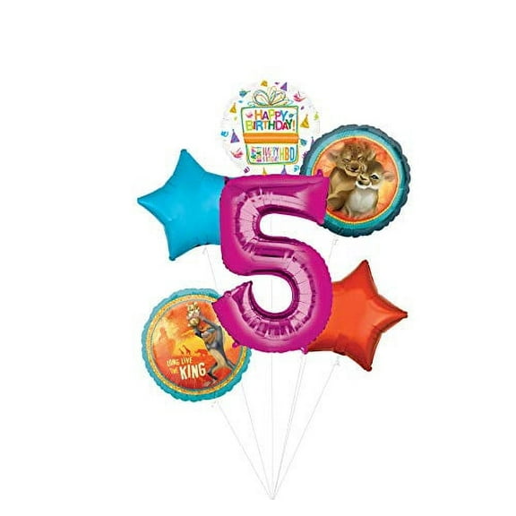 Lion King Party Supplies 5th Birthday Balloon Bouquet Decorations - Pink Number 5