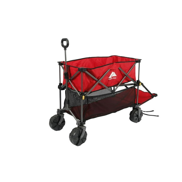 Ozark Trail Double Decker Folding Utility Wagon with Extension Handle, Red, 35" H, Polyester