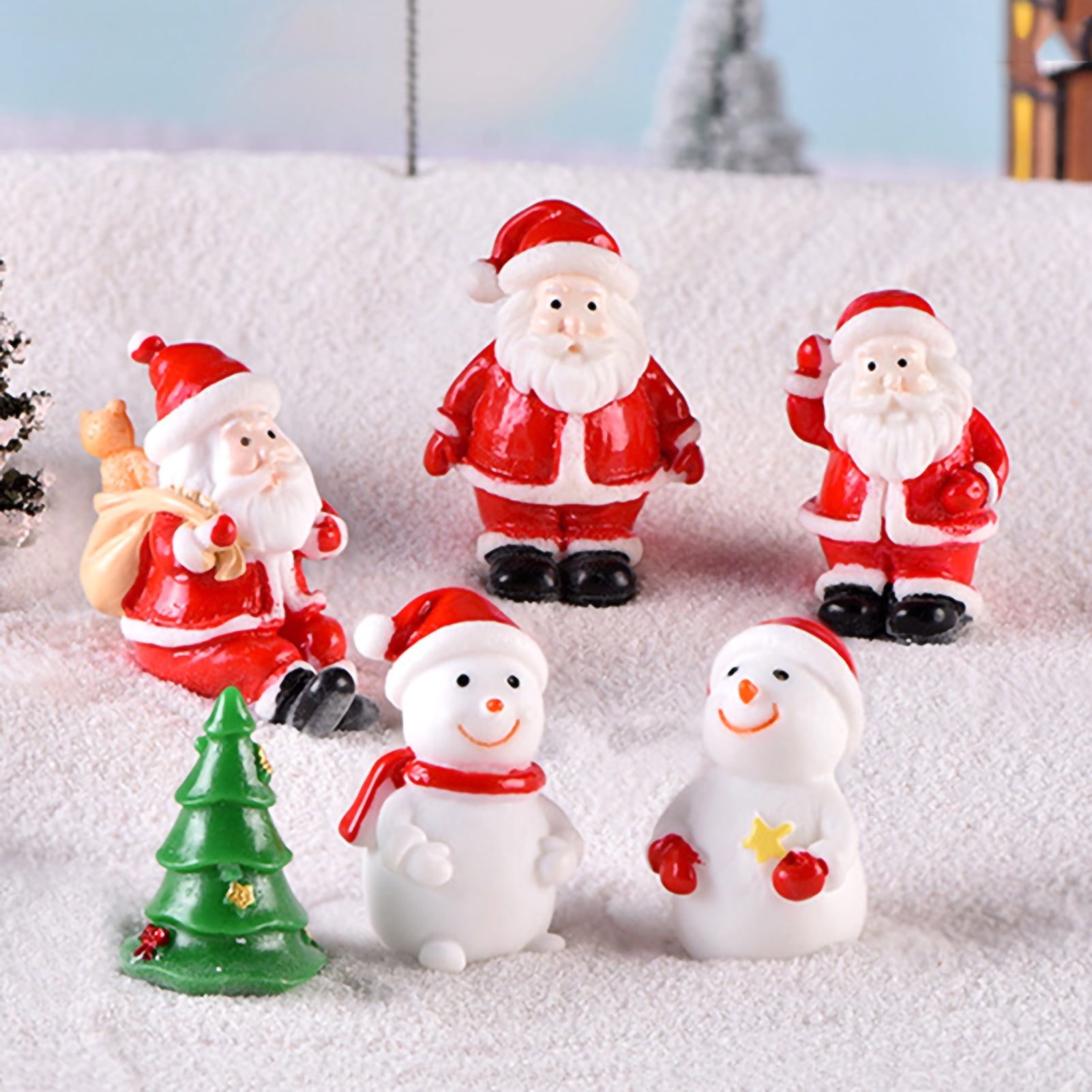 Christmas Santa Claus Snowman Figurines Xmas Tree Fairy Garden Dollhouse Decor