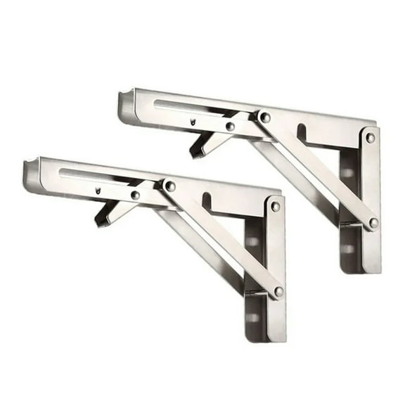 2pcs Heavy Duty Stainless Steel Folding Shelf Brackets Collapsible Wall Mounted L-Table Hinges for Bench & Table with Screws