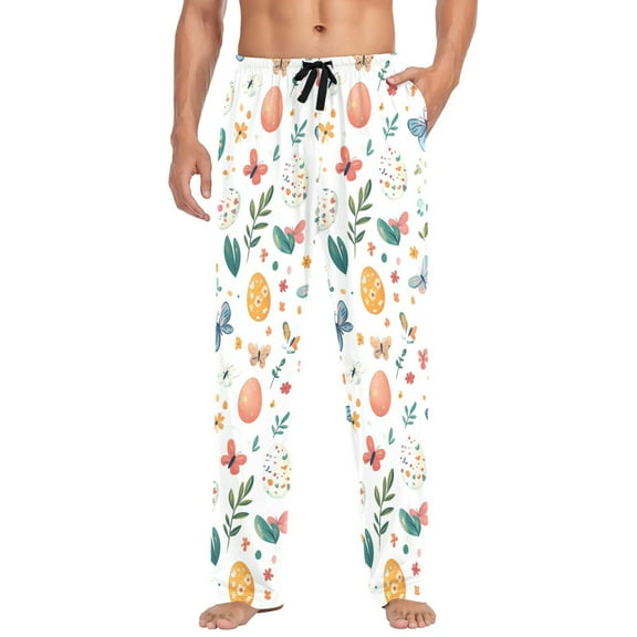 FORMRS Mens Pajama Pants with Pockets Cotton Sleepwear Lounge Bottoms Sizes S-2XL, Red Easter Eggs