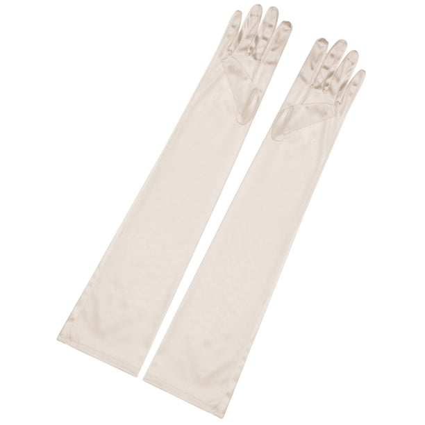 INSPIRAR CHIC Guantes Largos para Mujeres Guantes de Ópera Elegantes de los Años 1920 para Fiesta de Noche, Mitones de Dedos Completos, Color Champán Brillante, Talla Única
