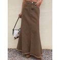 thumbnail image 6 of Womens Brown Cotton Frayed Hem Fish Tail Denim Maxi Skirt, 6 of 9