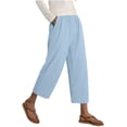thumbnail image 4 of Capri Pants for Women Casual Summer Wide Leg Cotton Linen Cropped Pants Lightweight Drawstring Loose Beach Clothes, 4 of 6