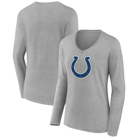 Women's Heather Gray Indianapolis Colts Primary Team Logo Long Sleeve V-Neck T-Shirt