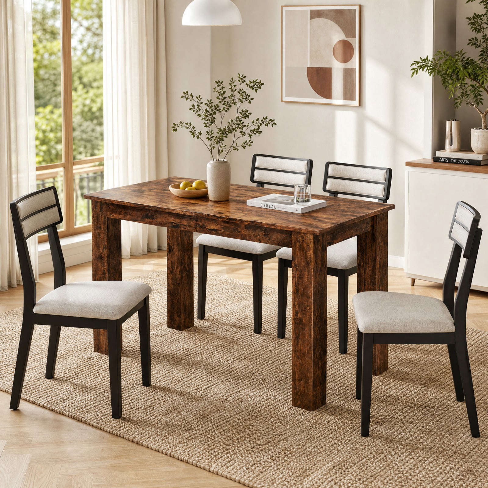 Furnibear Extendable Dining Table for 4 to 8 People with Sliding Rails and Thick L Shaped Legs for Kitchen and Dining Room, Rustic Brown