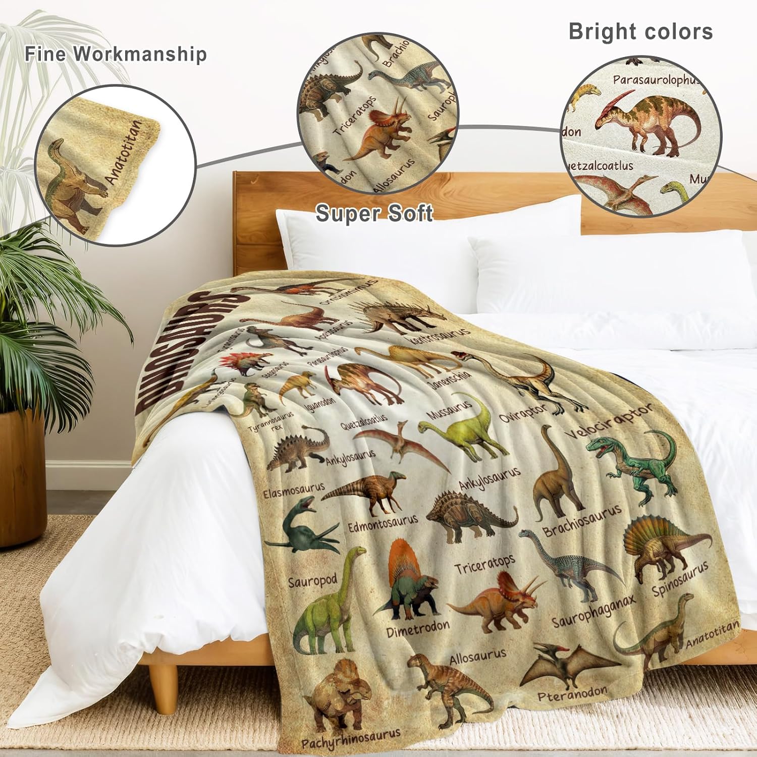 Kuscheln Dinosaur Blanket, Educational Gifts for Dinosaur Lovers Children Boy Girl, Dinosaurs Throw Blanket Ultra-Soft Skin-Friendly for Sofa Bed Home Dino Room Decor