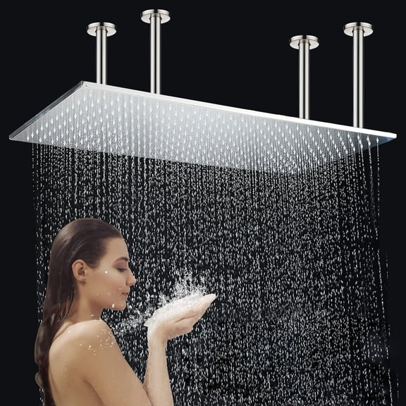 Ceil Mount 32x16" Square Rain Shower Head High pressure Top Spray Brushed Nickel