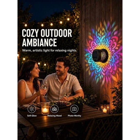 Mandala Solar Outdoor Wall Lights, 1/2/4 Pack, IPX4 Waterproof Decorative Projection Lighting for Garden, Patio, Yard & Holiday Gifts