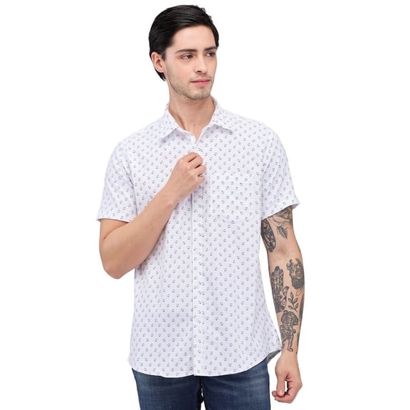 nick&jess Mens Slim Fit half Sleeves Cotton Stretch Shirt (US, Alpha, Large, Regular, Regular, Slim Boys, Small Floral printed)