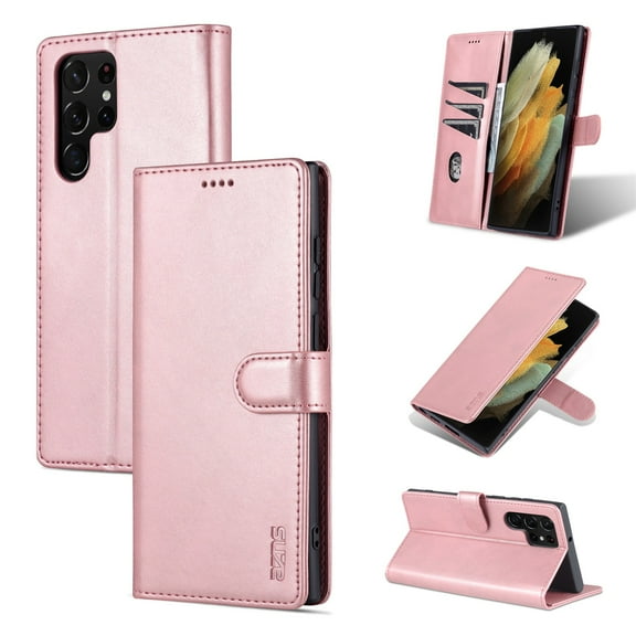 SaniMore for Samsung Galaxy S23 Ultra Case Magnetic Closure Wallet [RFID Blocking], Premium PU Leather Cover with Kickstand & Card Slot Full Body Protective Shell for Samsung S23 Ultra, Rosegold