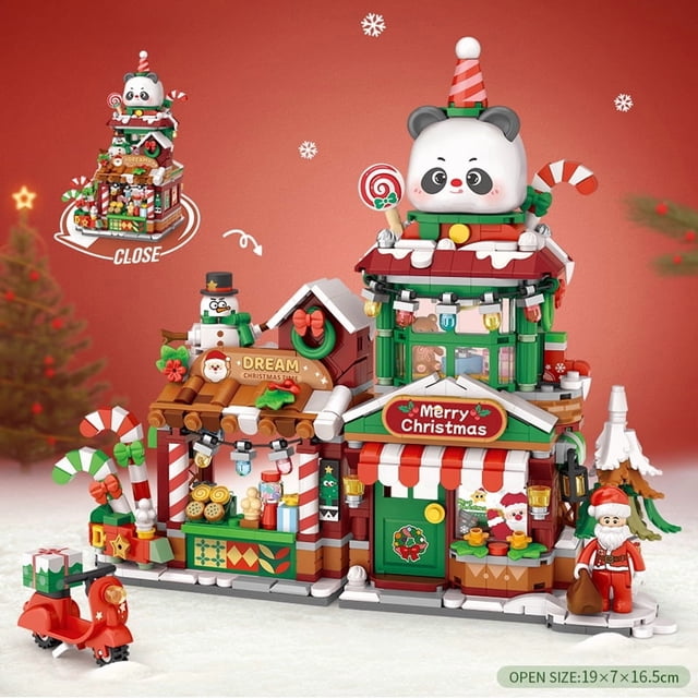 Street View Series Building Blocks Set, Izakaya Shaved Ice Takoyaki Coffee & Panda Tea House DIY Model, Creative Assembled Scenery Bricks Decor Toy Gift for Kids