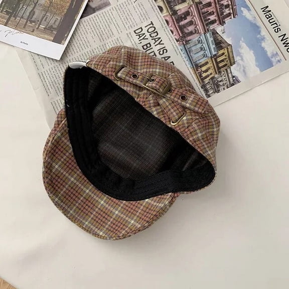 SikaFu Retro Plaid Forward Hat Women Spring and Autumn Versatile Reverse Beret Big Head Circumference Men's Trendy Newsboy Cap
