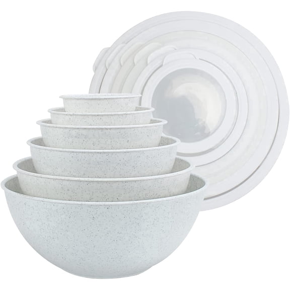 COOK WITH COLOR 12-Pc Mixing Bowls with Lids Set Plastic Bowls for Kitchen, Speckled White