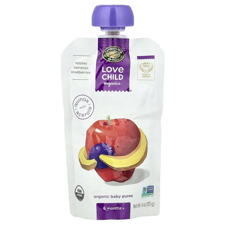 Love Child Organics Nature's Path, Organic Baby Puree, 6 Months , Apples, Bananas, Blueberries, 4 oz (113 g)