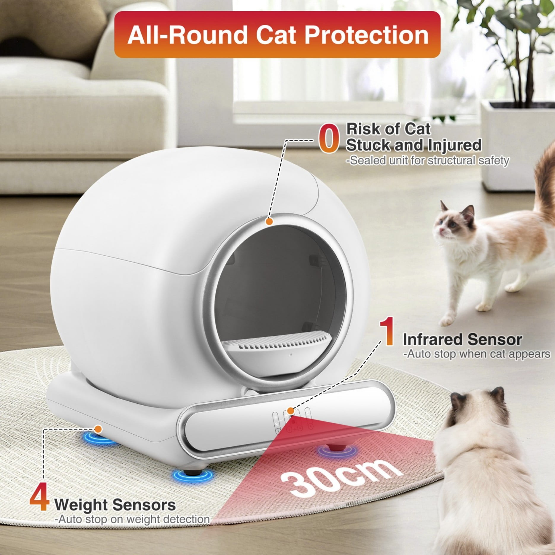 FaayFian Self Cleaning Cat Litter Box – Automatic Cat Litter Box with Smart APP Control, 65L+9L Large Capacity, Multi-Cat Households, Odor-Free, Integrated Safety Protection, 2 Rolls Liner Gift