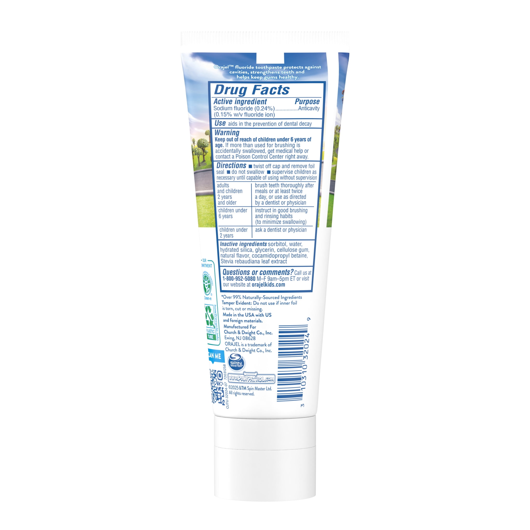 Orajel Naturals PAW Patrol Anti-Cavity Fluoride Toothpaste, Natural Fruity Fun, 4.2 oz