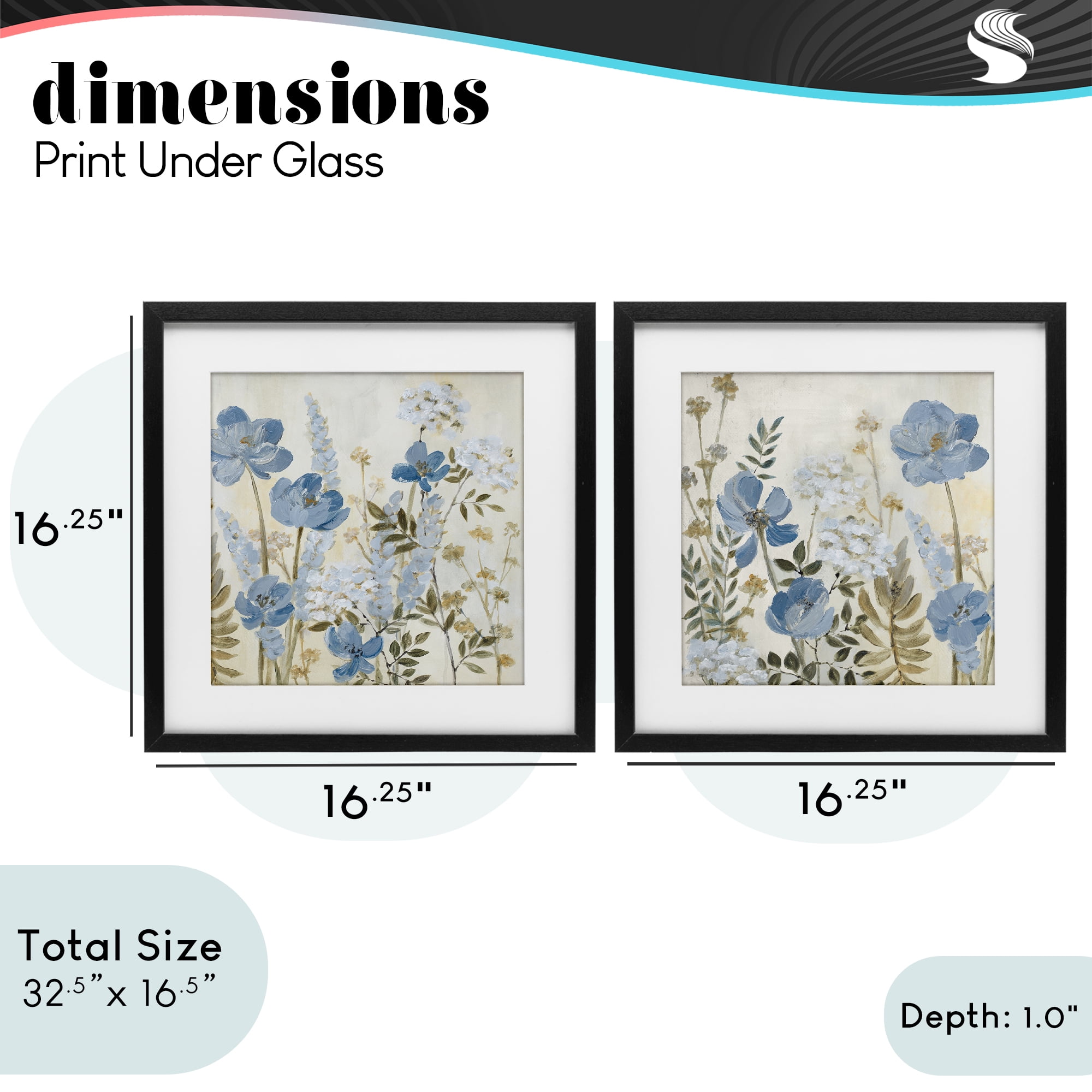 Stupell Industries Blue Peaceful Garden 2 Piece Black Framed Print Under Glass Set, design by Lanie Loreth