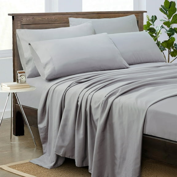 Videri Home King Sheet Set - 4 Piece Bed Sheets, Wrinkle Free Fade Resistant Easy Care Solid Bedding Set, Durable Comfortable Home Use, Light Gray