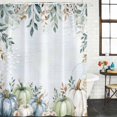 thumbnail image 2 of Green Blue Pumpkins Fall Shower Curtain, Waterproof Shower Curtains for Bathroom, Eucalyptus Leaves Thanksgiving Floral Washable Fabric Bathtub Curtain Set Bath Decor with 12 Hooks Standard 72"x72", 2 of 8