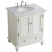 Elegant Decor Rhodes 30" Single Marble Top Bathroom Vanity in Antique White