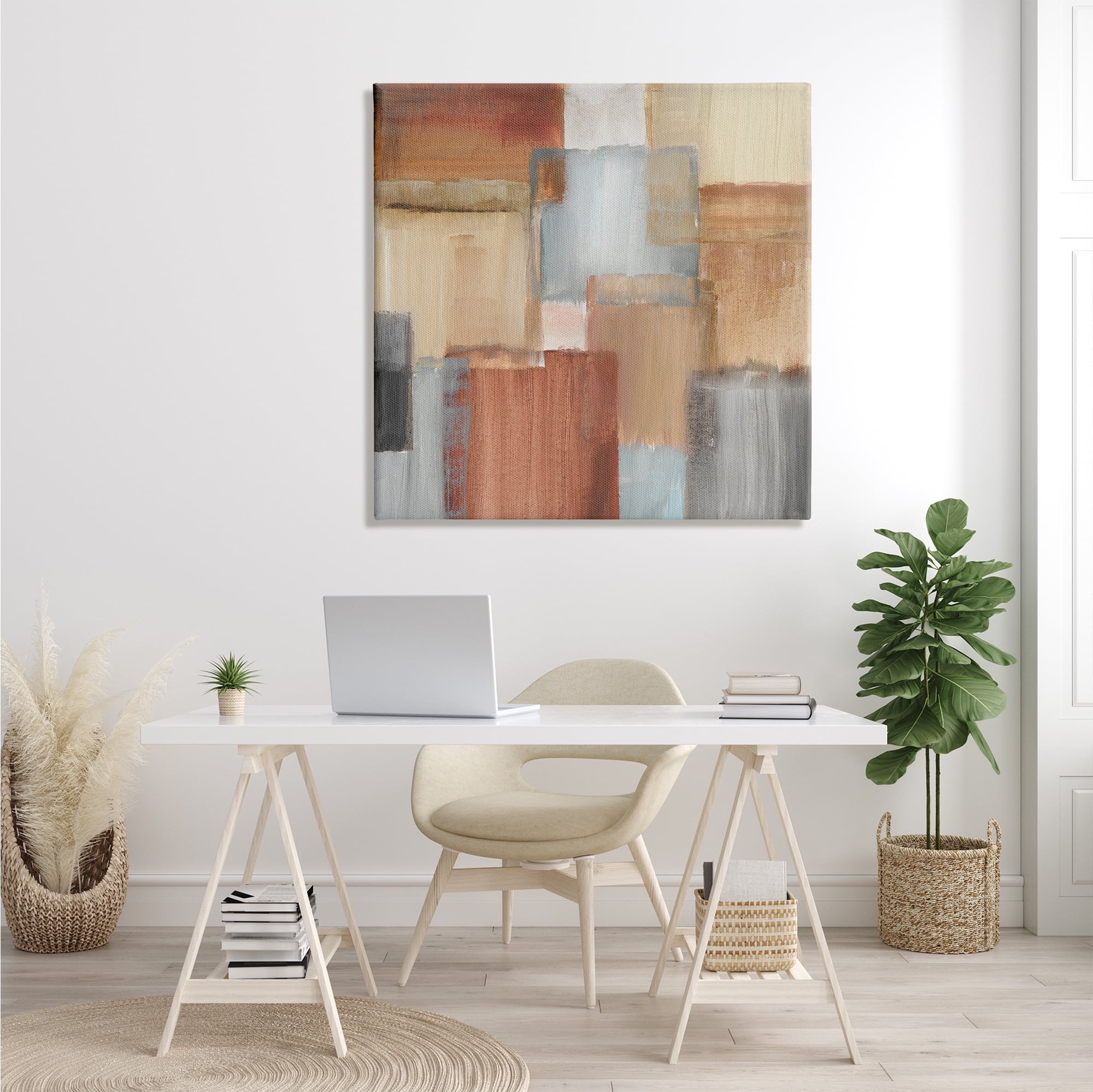 Stupell Indtries Layered Patchwork Paint Abstraction Neutral Brown Grey Painting,36 x 36,Design by Nan