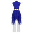 thumbnail image 3 of YiZYiF Kids Girls Sleeveless Liturgical Praise Dance Dress Asymmetrical Worship Tunic with Pants Set Blue White 10, 3 of 7