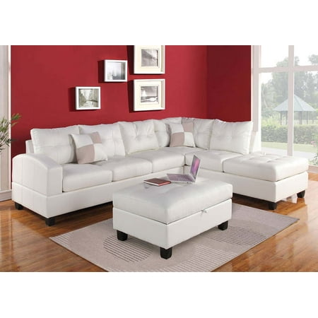 Kiva Sectional White Sofa Couch Chaise Tufted Bonded Leather