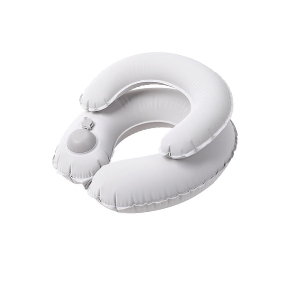 Press-to-Inflate Travel Neck Pillow, Double-Layer U-Shaped Pillow with Built-in Pump, Portable and Compact for Office Breaks Airplane Car Outdoor Activities (Gray)