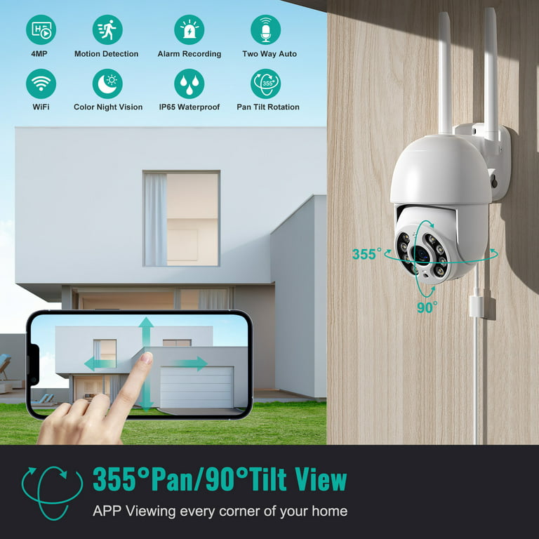 TOPVISION 4MP Security Cameras Wireless Wifi, 360° View Security Camera  Outdoor with Full Color Night Vision, IP65 Waterproof, 2-Way Audio, Home
