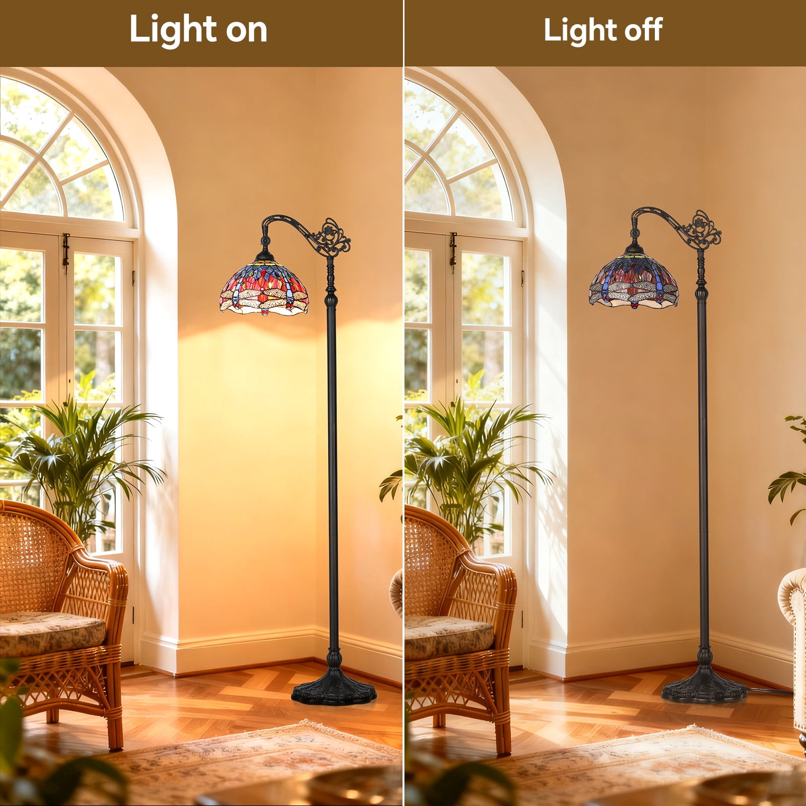 SUNMORY 64.5'' Stained Glass Floor Lamps, Lamps for Bedroom, Standing Floor Lamps for Living Room, Office Dormitory Bar Retro Unique Accent Decor Cottage Village Gift