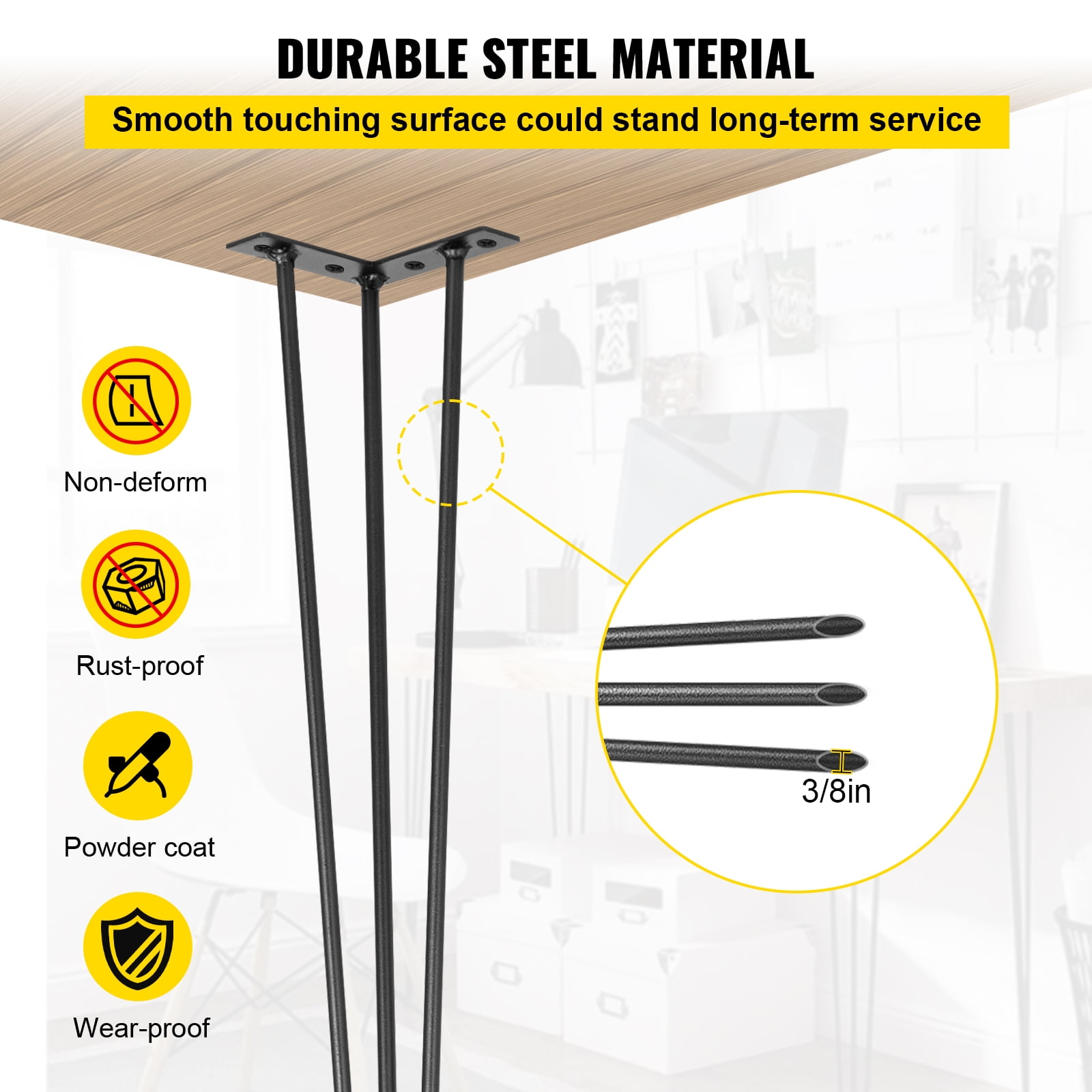 SKYSHALO 20 inch Hairpin Table Legs Black Set of 4 Desk Legs Each 100lbs Capacity Hairpin Desk Legs 3 Rods for Bench Desk Dining End Table Chairs Carbon Steel Heavy Duty Furniture Legs DIY Table Legs