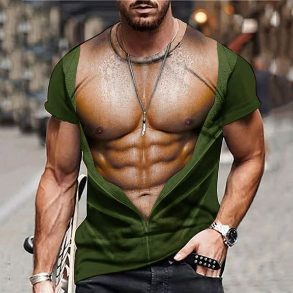 Up to 65% off Dianli T Shirts for Man Graphic Holiday T Shirts Lapel Collar Short Sleeve Blouse for Man Slim Fit Workout T-Shirts for Gym Army Green XXL