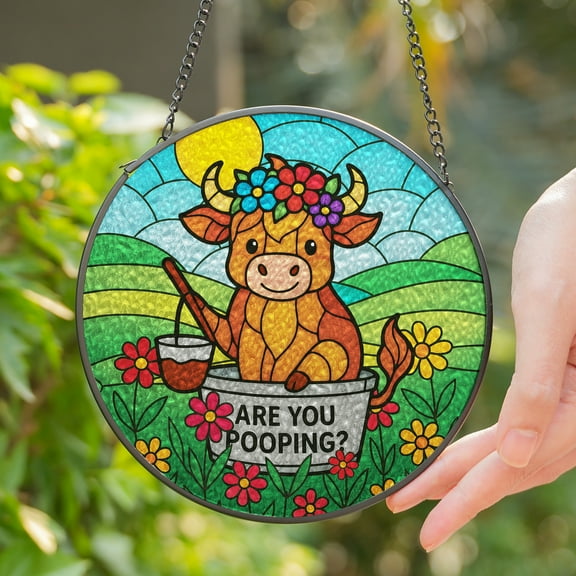Lotusprinthandmade Cute Cow Stained Glass Suncatcher for Window Hanging Cir4in