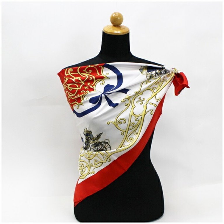 Pre-Owned Celine Silk Scarf Muffler Stole Red x White Carriage