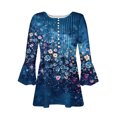 thumbnail image 4 of Fatuov 3/4 Flare Sleeve Tops for Women Button V-Neck Dressy Casual Blouses Pleated Boho Floral Graphic T-shirts Fall Fashion Trendy Clothes Multicolor XL, 4 of 5