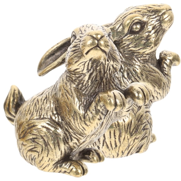 ADDHAT Set of 2 Golden Brass Bunny Figurines, Retro Decorative Desktop Ornaments for Home and Office Decor